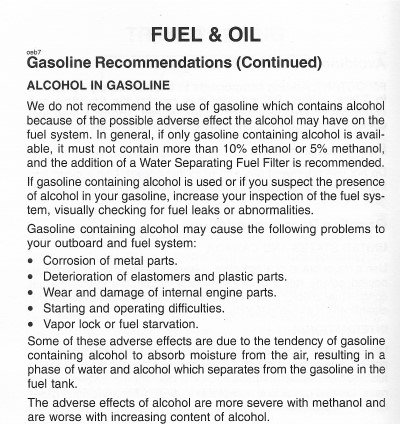Mecury Marine warning about ethanol fuels